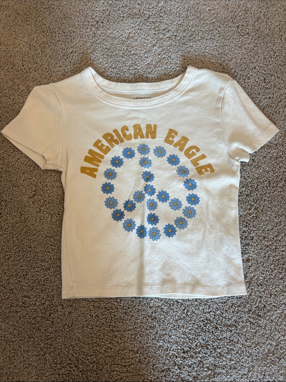 American Eagle Outfitters Girls' Cream Graphic Peace Daisy Tee